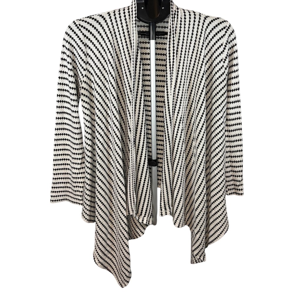 Lily White Womens Medium Black White Geometric Diamond‎ Draped Open Cardigan USA